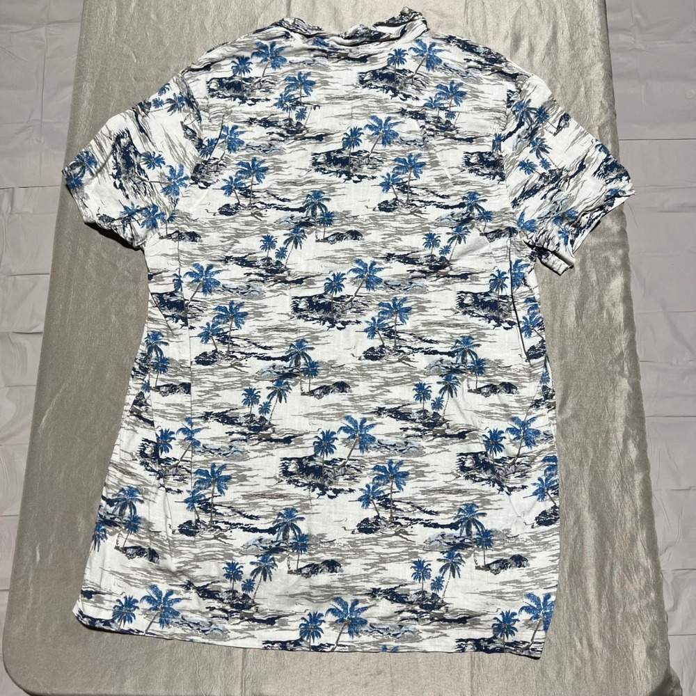 Lee Mens Classic Fit Viscose Blend Palm Tree Button Down Shirt White Blue Large - Picture 2 of 9
